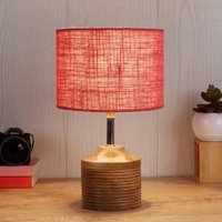 Eloise Pink Natural Fiber Shade Table Lamp with Natural Wooden Base