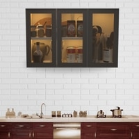 Aluminium Black Profile 3 Brown Tinted Glass Handless Shutters Wall Cabinet In Highland Pine Finish