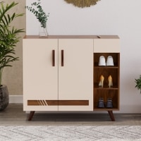 Oleye Engineered Wood Dual Tone 3 Doors Shoe Rack Cabinet Slipper Footwear Stand Organizer with Drawer can Store Up to 16 Pairs for Home (Brown Maple & Beige)