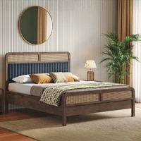 Hanoi Solid Wood Cane Queen Size Non Storage Bed In Davis Plus Colour