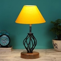 Kali Yellow cotton Table lamp with Wood & Iron Base
