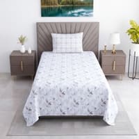 White Floral Cotton 400 Tc Flat Single Bed Sizesheet With 1 Pillow Cover