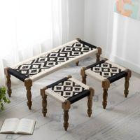 Hamilton Solid Wood Maachi Bench set with 2 Stools in Black & White Canning