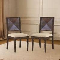 Mirasa Solid Wood Dining Chair Set Of 2 In Mango Walnut Finish With Sandshell Beige Fabric Colour