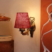 Devansh Metal Electric Wall Light in Antique Gold Colour with Maroon Shade Count of 1 Light