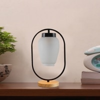 Devansh Milky Glass  Wooden & Iron  Table Lamp -17 Inch Height  -Q