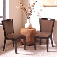 Newport wood Set of 2 Dining Chairs in Taupe Brown Velvet Upholstery with PROVISIONAL TEAK FINISH