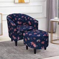 Valencia Accent Chair With Ottoman & Cushion - Blue & Pink