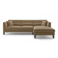 Lewis Sectional Sofa (Colour : Fawn Velvet, Cushion : Soft, Seater : Right Aligned 3 Seater + Right Aligned Chaise)