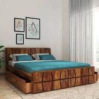 Hainan Platform Storage Queen Bed In Brown Finish