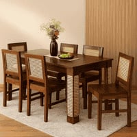 Globally Indian Sheesham Wood 6 Seater Dining Table Set With 6 Cane Backrest  Solid Wood Chair