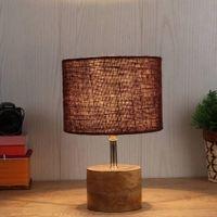 Loyall Brown Natural Fiber Shade Table Lamp with Natural Wooden Base