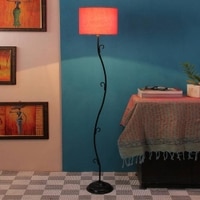 Nerine Orange Fabric Floor Lamp with Black Iron Base