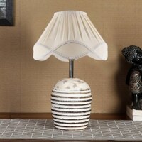 Vintage cotton off-white with White Brushed Wood Table Lamp