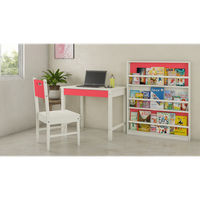 Mystica Kids Study Set with Desk Teak Wood Chair and Bookshelf with Wooden Retainers in Strawberry Pink Colour