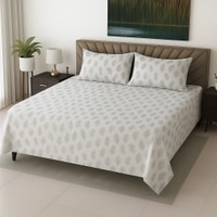 White & Grey Floral 400 TC Cotton Flat Super King Size Bedsheet With 2 Pilllow Covers