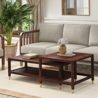 Sera Rectangular and Square Solid Wood Nested Coffee Table in Walnut Finish