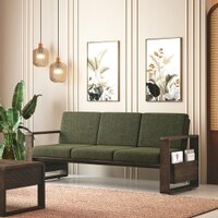 Moreno 3 Seater Solid Wood Sofa in Danish Walnut Finish and Juniper Green Fabric