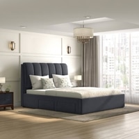 Faroe Engineered Wood Queen Size Drawer Storage Upholstered Bed In Grey Colour