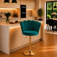 Doe Buck Luxury Teal Velvet Adjustable Bar Stool Chair with Gold Hydraulic Base