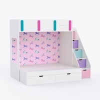 Pattern Dreams Bunk Bed  6X5 (Drawers On Wheels) In White & Pink Colour