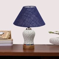 Devansh Conical Blue Jute Shade Lamp With Wood & Mosaic Glass Base For Decoration/Office/Home/Gifting/Study For Decoration/Office/Home/Gifting/Study -(10X10X14.5) Inches -A