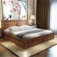 Dyla Sheesham Wood Queen Size Box Storage Bed In Teak Finish