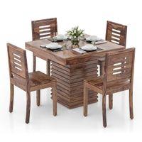 Julian 4 Seater Dining Table With Set Of 4 Capra Dining Chairs (Finish- Teak)