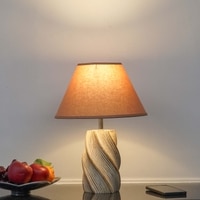 BURFORD Small Distress White Finish  Wood Table Lamp With Beige Cotton Shade