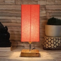 Estella Orange cotton table lamp with Square Natural Wood Base