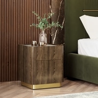 Dorian Engineered Wood Bedside Table With Ceramic Top In Walnut High Gloss Finish