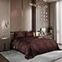 Stoa Paris Satin Comforter King Size with 2 Pillow Covers, 300TC Comforter Set Noir Chocolat