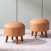 Brick Brown Faux Leather Ottoman Set Of 2