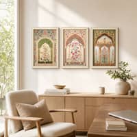 The Castle Decor Mughal Arch Floral Wall Art Set of 3 11x17 Inch