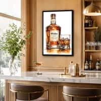 The Castle Decor Whiskey Bottle Glass Wall Art Framed Painting 12x18 Inch