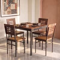 Holven 4 Seater Sqaure Dining Table Set with Chair Brown Maple & Black