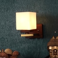 Eliante Key Wood And Iron Wall Light With Glass In Gold And Brown Colour