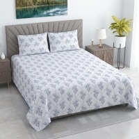 Ilan Black & White Floral 330 TC Cotton Flat Super King Size Bedsheet with 2 Pillow Covers – Threads