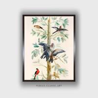 Blue Yellow Small Bird Floral Canvas Wall Prints Canvas Wall Prints Set of 1 Multicolor Matte