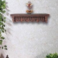 Eisner Red Colour Solid Wood Handcarved Floating Wall shelf