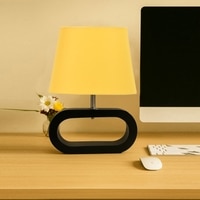 Devansh Yellow Cotton Table Lamp With  Wood Black Base -6