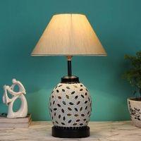 Jordan off-white cotton Glass Table lamp with Iron Base