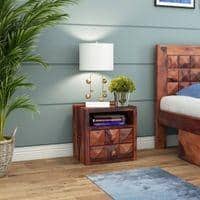 DiamondSolid Wood  Bedside Table in Teak Finish