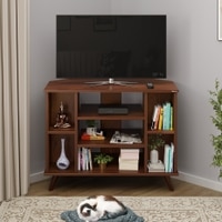 BLUEWUD Gautier Engineering Wood Floor Standing TV Entertainment Unit Set Top Box Stand/TV Cabinet Panel with Shelves for Books & D�cor Display Unit Bed Living Room Upto 42" (Brown Maple)