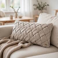 Thames Beige Melange Cotton Knitted Decorative Cushion Cover 12 x 20 Inches