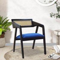 Serene Solid Wood Lounge Chair In Blue Fabric
