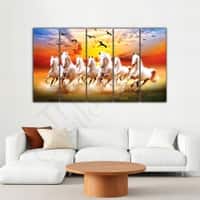The Castle Decor 7 Running Horses Vastu Wall Art Framed Painting 27x48 Inch (Style 4)