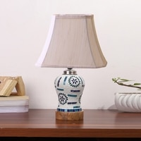 Devansh Off-White Cotton Rectangular Shade Lamp With Wood & Mosaic Glass Base For Decoration/Office/Home/Gifting/Study For Decoration/Office/Home/Gifting/Study