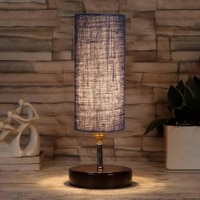 Boris Blue Jute table lamp with brown wood base