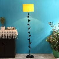 Finn Yellow Fabric Floor Lamp with Black Iron Base